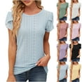 thumbnail image 1 of Fesfesfes Womens Basics Top Women's Casual Round Neck Sleeve Patchwork Solid Color Loose T-Shirt Top Shirts Women M(US:6), 1 of 9