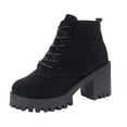 thumbnail image 1 of Fesfesfes Womens Black Boots Winter Flock Boots Chunky Heel High Heel Short Boots Round-Toe Side Zipper Boots 5.5(37), 1 of 7