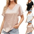 thumbnail image 1 of Fesfesfes Womens Blouses Women's V-neck Leopard Satin Short Sleeve Shirt Sleeve Top Short Sleeve V-neck Top/blouse Womens Short Sleeve Tops 8(L), 1 of 6