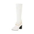 thumbnail image 1 of Fesfesfes Womens Boot Shoes High Heel Casual Winter Fashion Glossy Pearl Chain Solid Color Pointed Side Zip Knee High US:4.5(35), 1 of 3