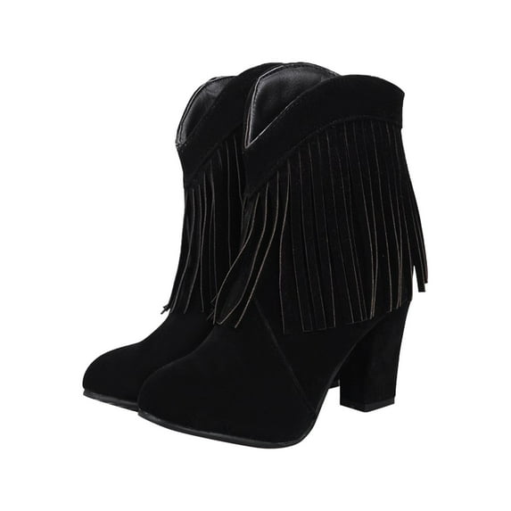 Fesfesfes Womens Boots Ankle Retro Shoes Casual Fashion Solid Color Fringed Suede High Heel 9.5(43)