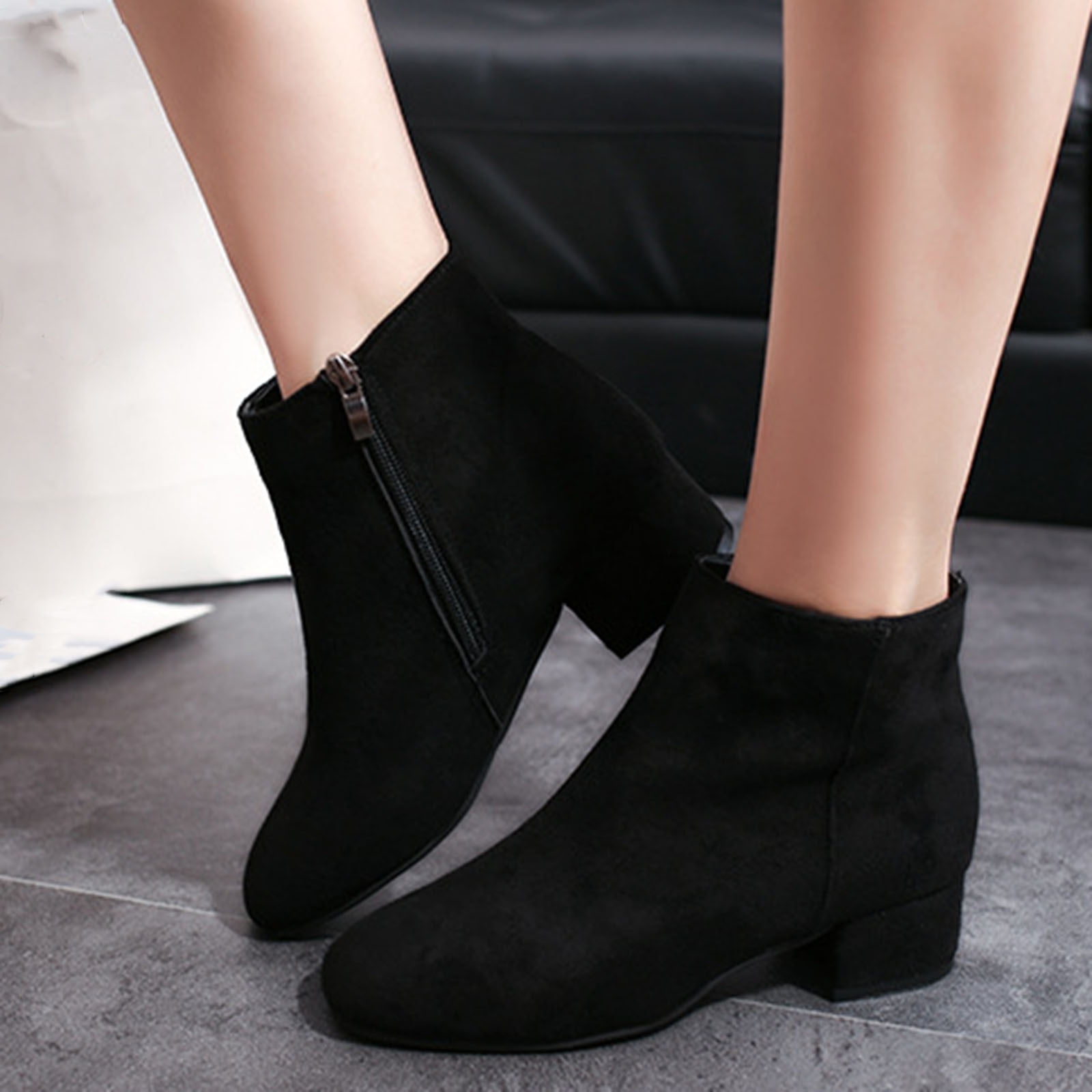 KBKYBUYZ Women's Square Heel Low Heel Round-Toe Boots Metal