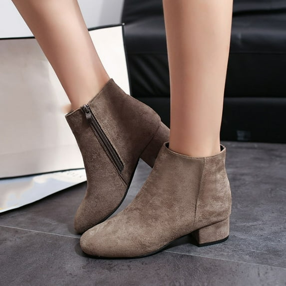 Fesfesfes Womens Boots Large Size Solid Color Flannelette Mid-calf Boots Non-slip Boots With Thick Heels 6(37)