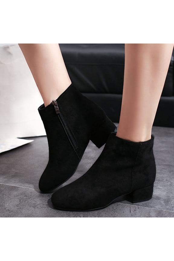 Womens Boots Large Size Solid Color Flannelette Mid-calf Boots Non-slip Boots With Thick Heels 6.5(38)