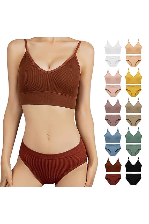 Womens Bra Seamless Plus Size Backing Sling Traceless Gathered Back Underwear Two-piece Underwear Suit Women Bra