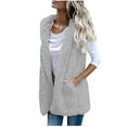 thumbnail image 1 of Fesfesfes Womens Casual Fleece Vest Solid Color Outerwear Winter Warm Plush Cardigan Comfy Sleeveless Coat With Pockets, 1 of 6