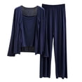 thumbnail image 1 of Fesfesfes Womens Casual Pajama Set Soft Comfortable Homewear Loose Fit Sleepwear Loose Solid Color Two Piece Outfit Short Sleeve Top and Pants Clothes Set(Navy#2,XL), 1 of 5