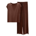 thumbnail image 1 of Fesfesfes Womens Casual Pajama Set Soft Comfortable Homewear Loose Fit Sleepwear Loose Solid Color Two Piece Outfit Short Sleeve Top and Pants Clothes Set(Coffee,2XL), 1 of 5