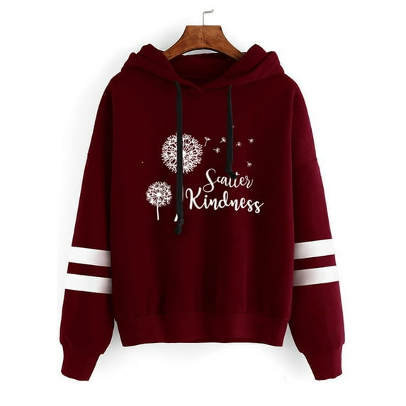 Fesfesfes Womens Casual Printed Long Sleeve Pullover Hoodie Two lines Tops Under $10