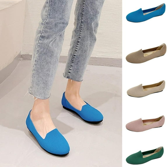 Fesfesfes Womens Casual Shoes Round Toe Flying Knitting Color Light Mouth Comfortable Slip-on Flat Shoes 40(7.5)