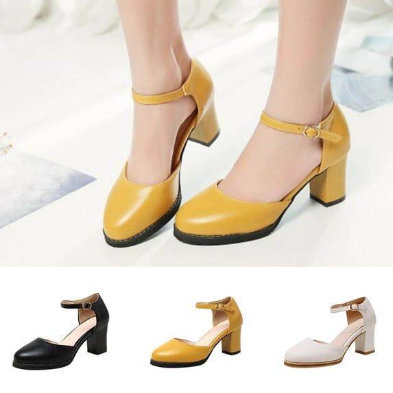 Fesfesfes Womens Comfortable Shoes Women's Summer Sandals Buckle Thick Heel Pointed Back Bag Heel High Heels 5.5(36)