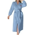 thumbnail image 1 of Fesfesfes Womens Cozy Fleece Bathrobe Long Sleeve Robe Soft Plush Homewear for Winter Home Wear Relaxing House Dress with Pockets with Pockets and Belt (Light Blue#2,M), 1 of 8