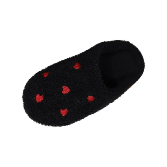 Fesfesfes Womens Cozy Heart Slippers Plush House Shoes For Indoor Outdoor Wear Non Slip Sole Slip On Home Comfort Footwear Soft Warm Winter Slippers for Everyday(Black,40(US:7.5))