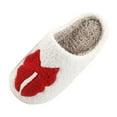 thumbnail image 1 of Fesfesfes Womens Cozy Winter Slippers Non Slip Indoor Outdoor House Shoes Thick Soft Sole Plush Lined Home Footwear Warm Comfortable Casual Bow Print(Red,43(US:9.5)), 1 of 7