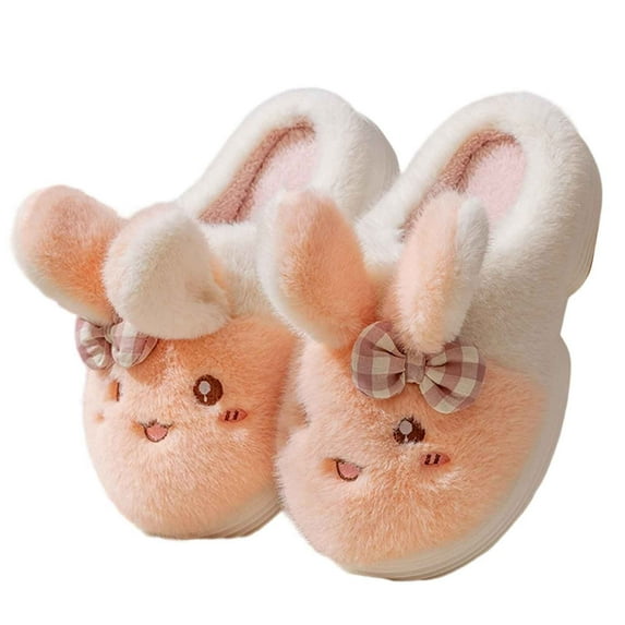 Fesfesfes Womens Cute Bunny Slippers Cozy Plush Soft Thick Bottom House Shoes with Adorable Ears and Bow Winter Indoor Outdoor Home Footwear for Ladies(Orange,38(US:6.5))