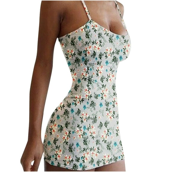 Fesfesfes Womens Dress Floral Print Low Cut Spring Dress Loose Casual Sleeveless Dress Women Tube Top Camis Mini Dress