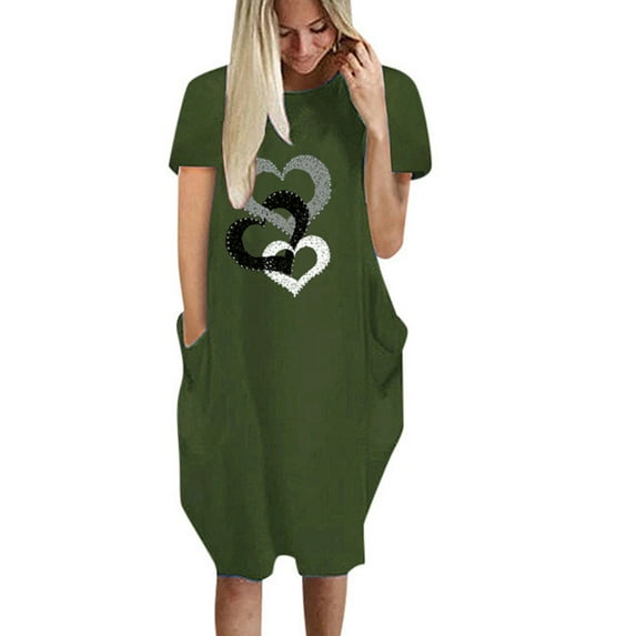 Fesfesfes Womens Dress Floral Print Round Neck Spring Dress Loose Casual Short Sleeve Women's Every Day Pullover Dress