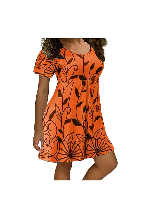 Womens Dress Floral Print V Neck Spring Dress Loose Casual Short Sleeve Dress Women Swing Short Dress