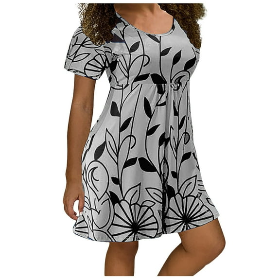 Fesfesfes Womens Dress Floral Print V Neck Spring Dress Loose Casual Short Sleeve Dress Women Swing Short Dress