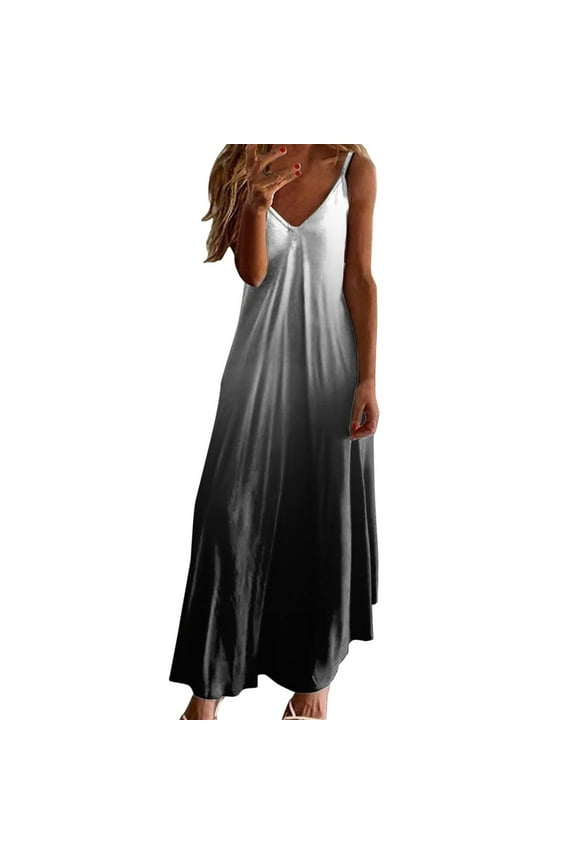 Womens Dress Floral Print V Neck Spring Dress Loose Casual Sleeveless Dress for Women Maxi Tank Long Dress