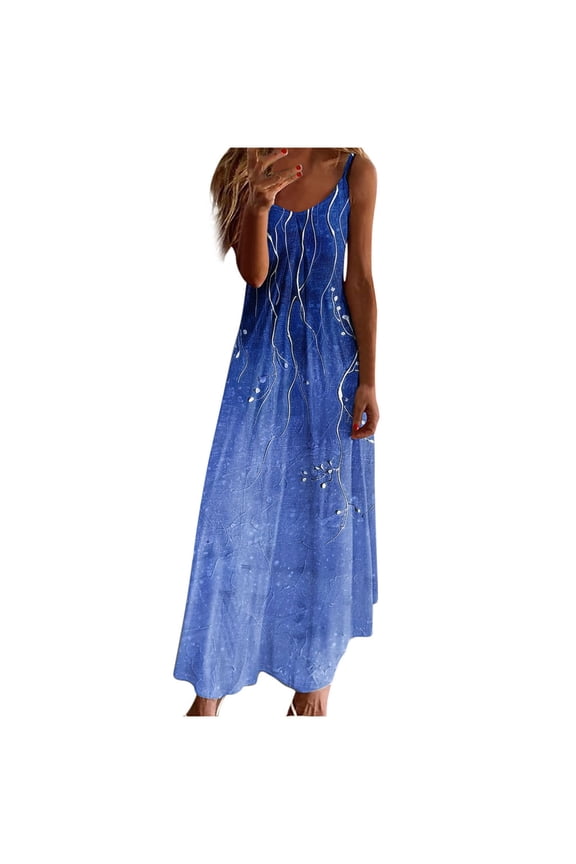 Womens Dress Floral Print V Neck Spring Dress Loose Casual Sleeveless Dress for Women Maxi Tank Long Dress