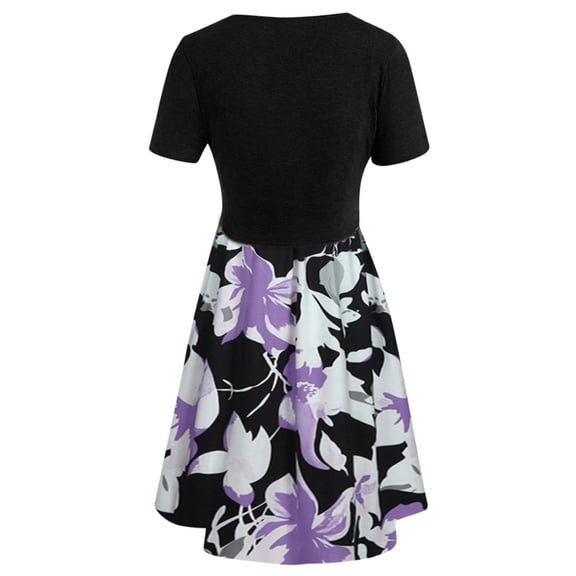 Fesfesfes Womens Dress Floral Print V Neck Spring Dress Loose Casual Sleeveless Women Short Sleeve Bow Knot Bandage Top Sunflower Print Mini Dress