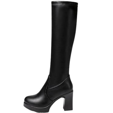 Fesfesfes Womens Dress Shoes Fall Winter Round Toe Platform High-heeled Boots Women US:7.5(40)