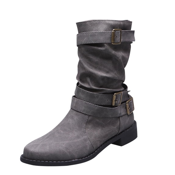Fesfesfes Womens Dress Shoes Fashion Shoes Retro Western Boots Casual Warm Low Heels Mid-calf Boots 8.5(41)