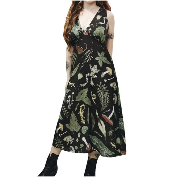Fesfesfes Womens Dress Sleeveless V Neck Spring Dress Loose Casual Short Sleeve Women's Casual England Loose Sleeveless Print V-Neck Dress