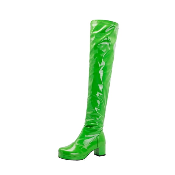 Fesfesfes Womens Fall Boots Foreign Trade Candy Color Patent Synthetic Ladies Back Zipper Thick Heel Round Toe Over-the-knee US:4.5(35)