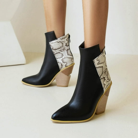 Fesfesfes Womens Fall Boots Large Size And Winter Snake Print Super High Heel Sleeve 7.5(40)