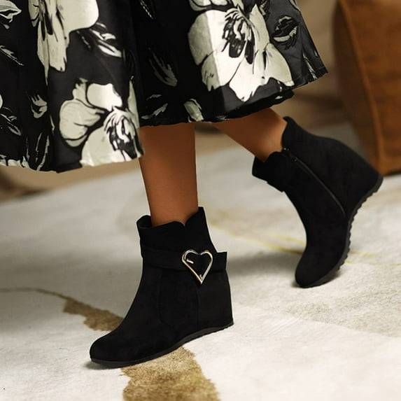 Fesfesfes Womens Fall Boots Solid Warm Wedges Boots Round Head Boots Shoes 8.5(41)