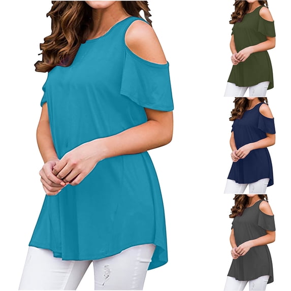 Fesfesfes Womens Fitted Short Sleeve Tops Women's Short Sleeve Casual Summer Off Shoulder Tops Loose Blouse T-Shirt Yoga Clothes 14(XXXL)