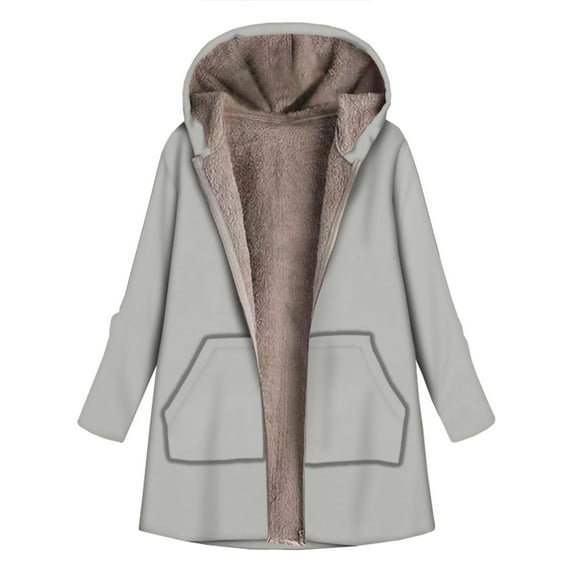 Fesfesfes Womens Flannel Jacket Fleece Lined Hoodie Coat Long Sleeve Hooded Zip Jacket Winter Warm Blouse Sale on Clearance