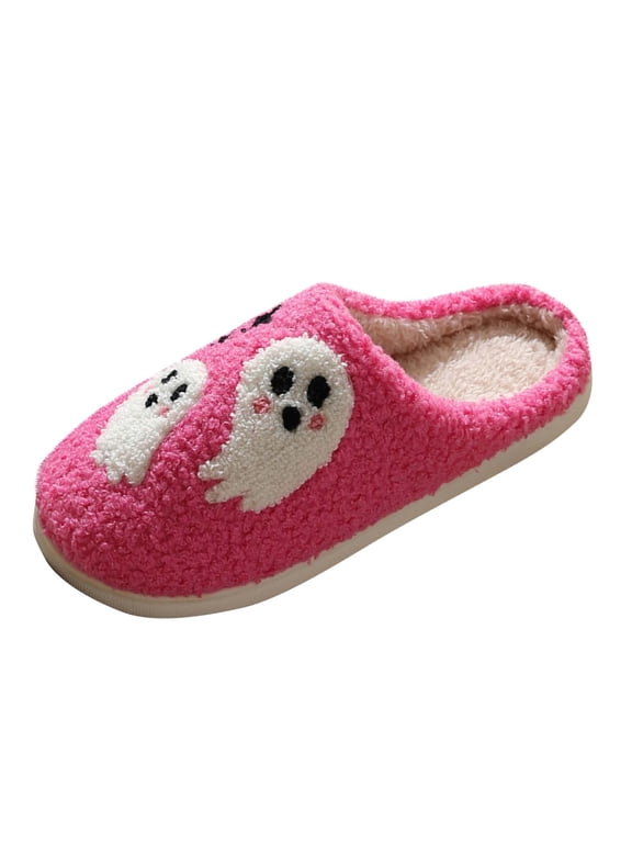 Womens Ghost Patterned Cozy Indoor Slippers Non Slip House Shoes for Home Wear Cute Holiday Design Comfortable Everyday Slides for Women(Hot Pink,42(US:8.5))