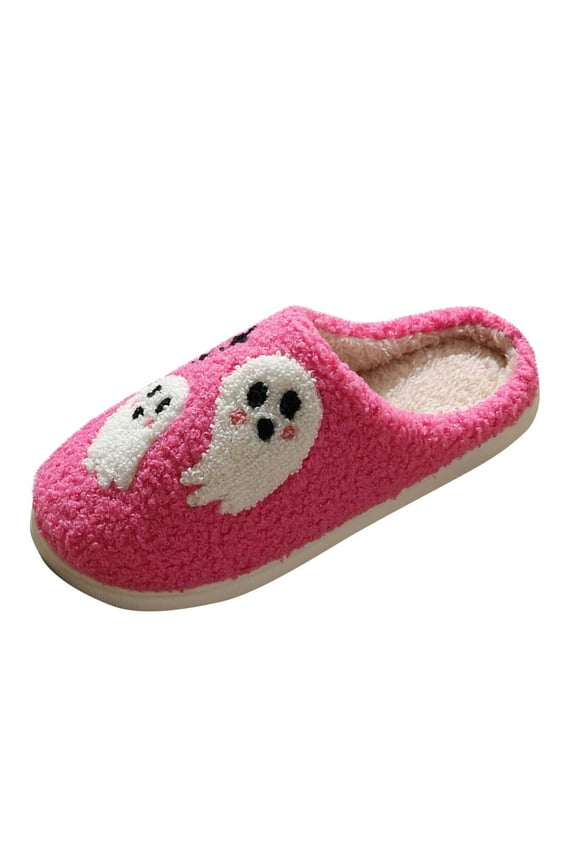 Womens Ghost Patterned Cozy Indoor Slippers Non Slip House Shoes for Home Wear Cute Holiday Design Comfortable Everyday Slides for Women(Hot Pink,40(US:7.5 ))