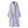 thumbnail image 1 of Fesfesfes Womens Hooded Printed Cardigan Robe Long Sleeve Button Front Loungewear Soft Cozy Fleece Bathrobe for Home Winter Fall Nightwear Pocketed Homewear Housecoat(Purple,M), 1 of 3