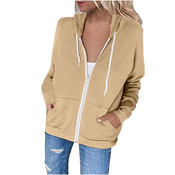 Fesfesfes Womens Jacket Casual Fall Coat Solid Color Hooded Slim Zipper Jacket Coat Fall