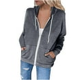thumbnail image 1 of Fesfesfes Womens Jacket Casual Fall Outwear Coat Solid Color Hooded Slim Zipper Jacket Coat, 1 of 5