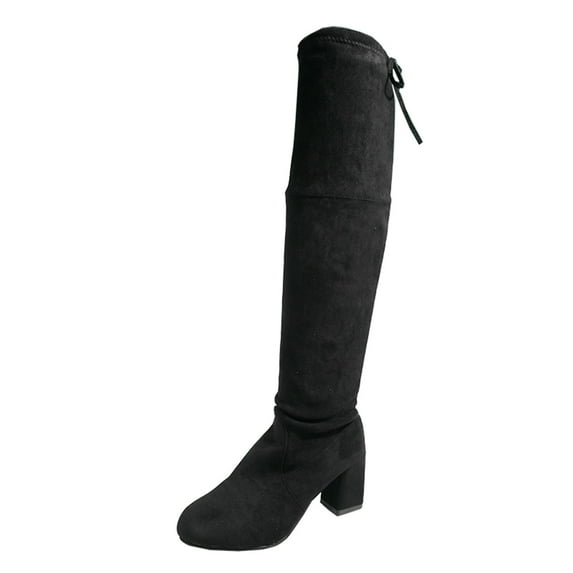 Fesfesfes Womens Knee High Boots Fall Winter Fashion Round Toe Chunky Heel Over-the-knee Boots Elastic Mid-heel Fashion Boots US:8.5(41)