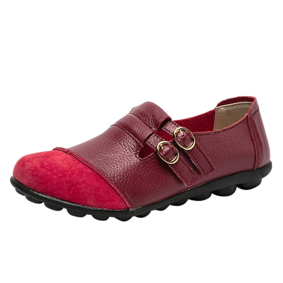 Fesfesfes Womens Loafers Size 8 Round Toe Comfortable Synthetic Low-top Buckle Flat Casual Loafers Lightweight Shoes 39(8)