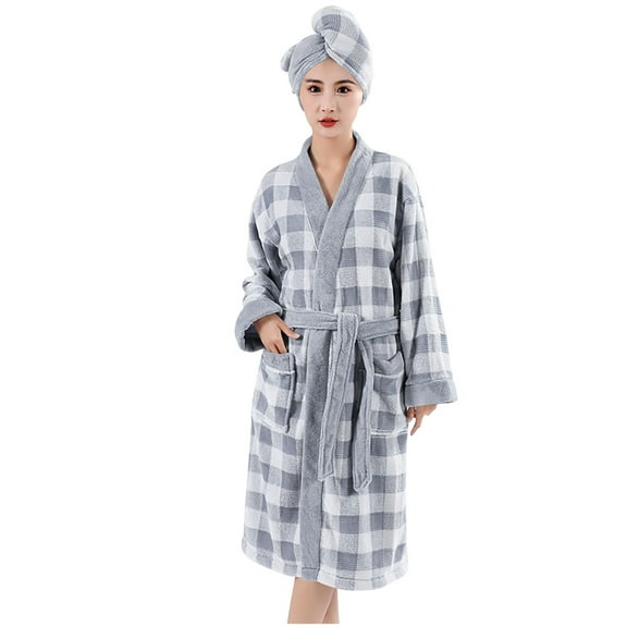 Fesfesfes Womens Long Sleeve Velvet Bathrobe Fleece Robe Cozy Loose Fit Long Robe Home Loungewear Soft Warm Nightgown House Dress with Belt with Pockets(Gray#4,Free Size)