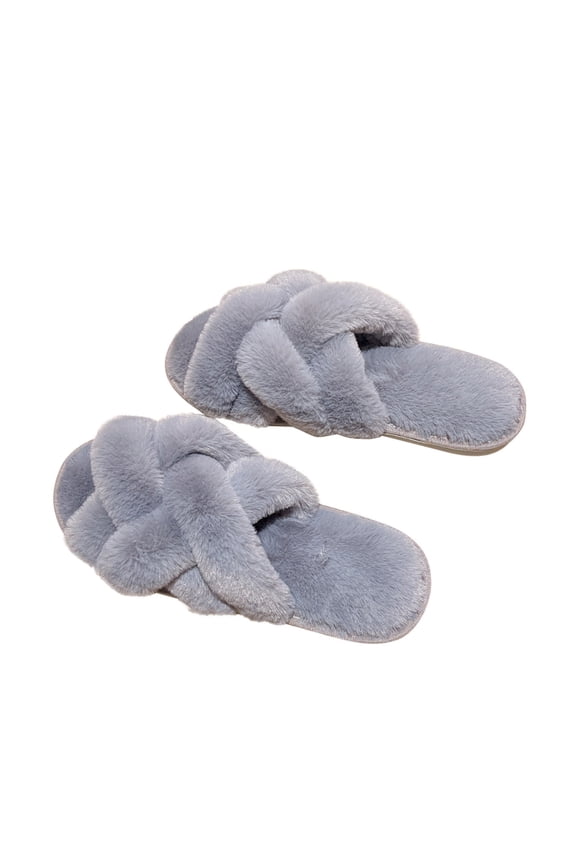 Womens Open Toe Crisscross Slippers Cozy Winter House Shoes for Indoor and Outdoor Wear Soft Woven Comfortable Home Footwear Casual Style(Gray,38(US:6.5))