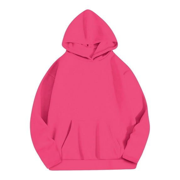 Fesfesfes Womens Oversized Hoodies Fleece Sweatshirts Solid Color Long Sleeve Sweaters with Pocket Trendy Pullover Fall Outdoor Blouses(Hot Pink#3,L)