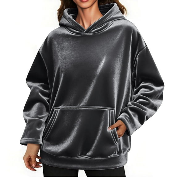 Fesfesfes Womens Oversized Sweatshirts Long Sleeve Pullover Fall Hooded Outfits with Pockets Loose Comfy for Fall Winter Outdoor Tops(Dark Gray,S)