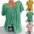 thumbnail image 1 of Fesfesfes Womens Oversized T Shirts Plus Size Short Sleeve Tops V-Neck Print Blouse Pullover Tops Shirt Women Clothing M(US:6), 1 of 9