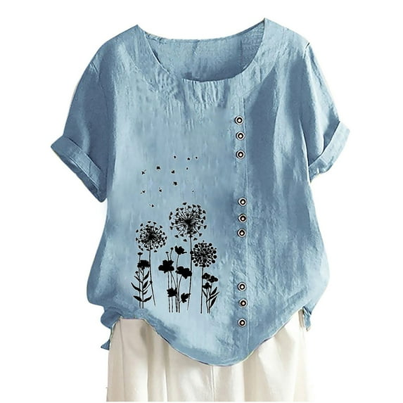 Fesfesfes Womens Oversized T Women's Summer Casual Round Neck Short Sleeve Printing Loose Shirt Tops Tshirts 6(M)