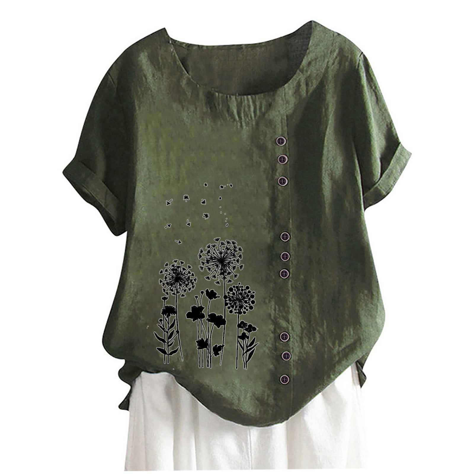 ZXSXSY Women Round Neck Daisy Floral Print Short Sleeve