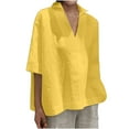 thumbnail image 1 of Fesfesfes Womens Oversized Tshirts Women's Summer Fashion Cropped Sleeves Lapel V-Neck Cotton Line Loose Shirt Blouse Shirts for Women 14(XXXL), 1 of 7