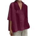 thumbnail image 1 of Fesfesfes Womens Oversized Tshirts Women's Summer Fashion Cropped Sleeves Lapel V-Neck Cotton Line Loose Shirt Blouse Shirts for Women 16(XXXXL), 1 of 7